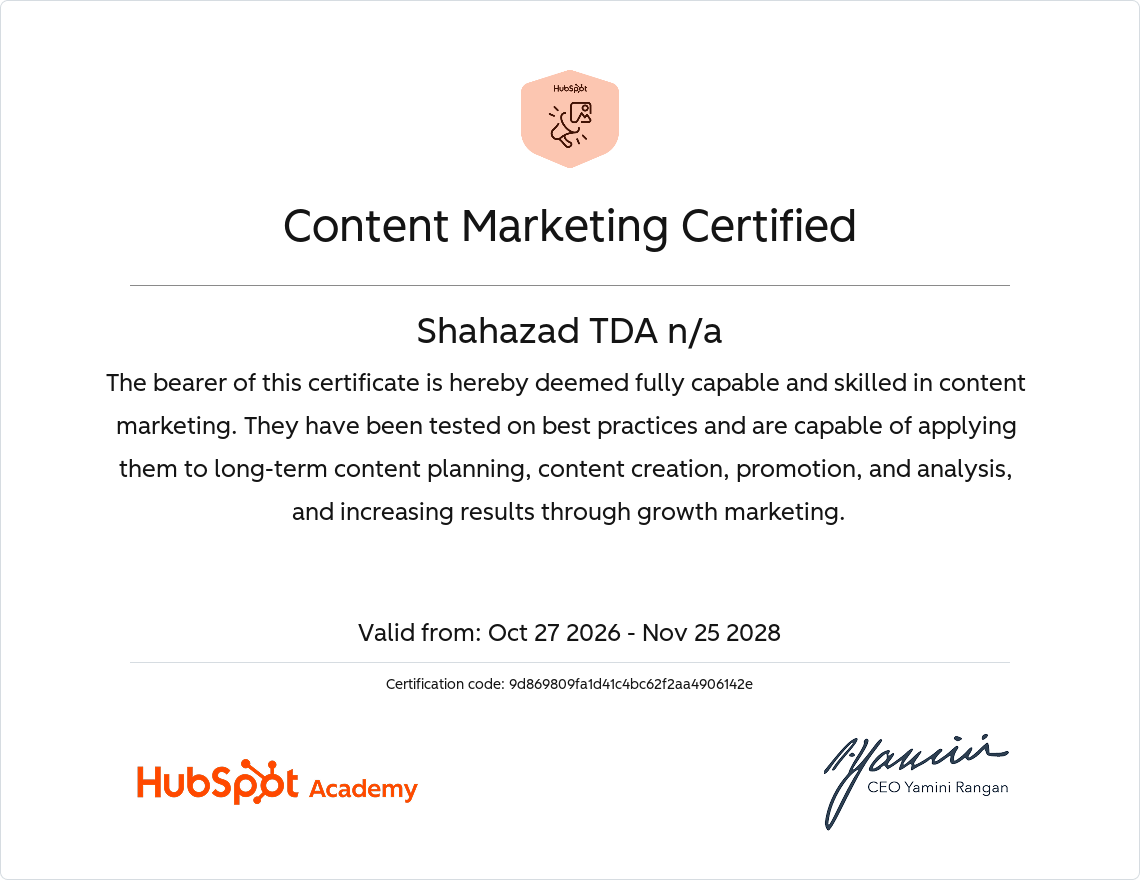 content marketing certificate certificate of best digital marketing in Wayanad